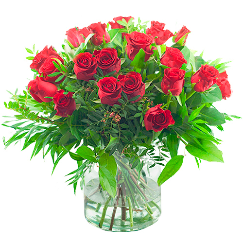 Valentijn rode rozen met groen (Standaard (S))